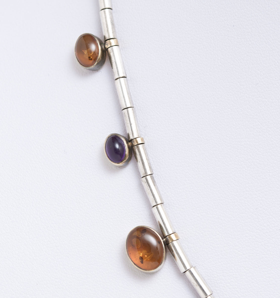 Vintage Sterling Silver Natural Amethyst & Amber Necklace In Crisson Bermuda Box (A1910)