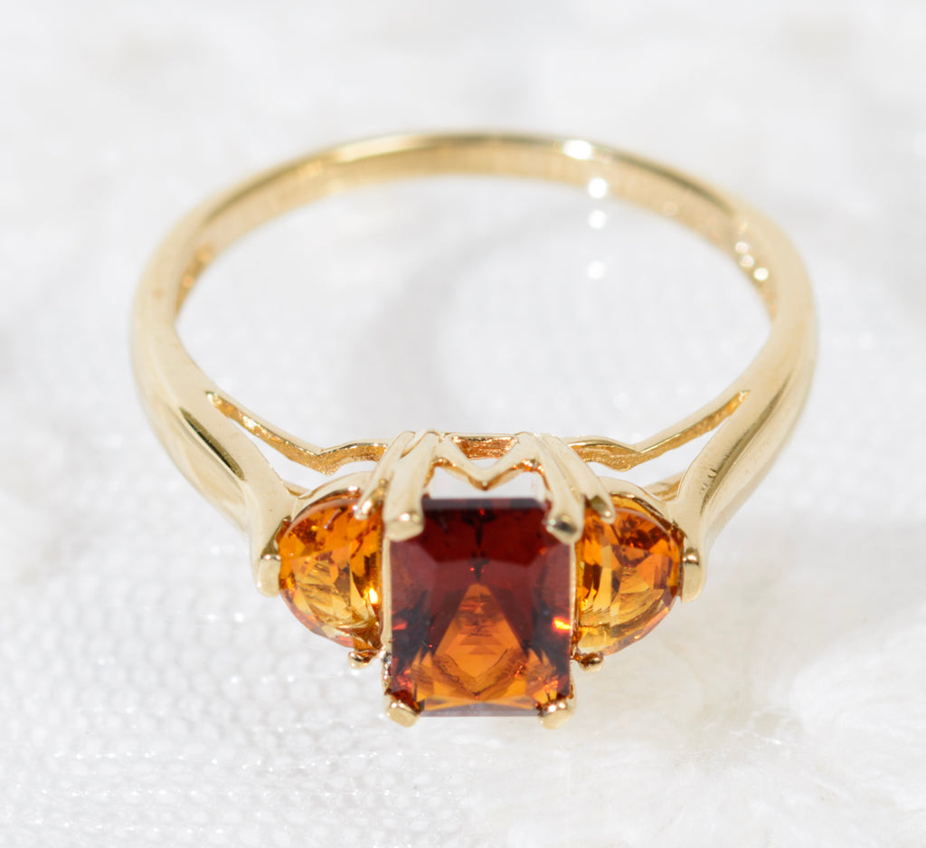 9ct Yellow Gold QVC Ring With Madeira & Orange Citrine Gemstones Hallmarked (A1911)