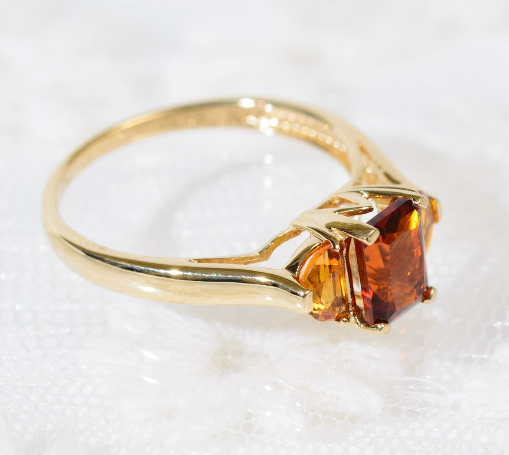 9ct Yellow Gold QVC Ring With Madeira & Orange Citrine Gemstones Hallmarked (A1911)