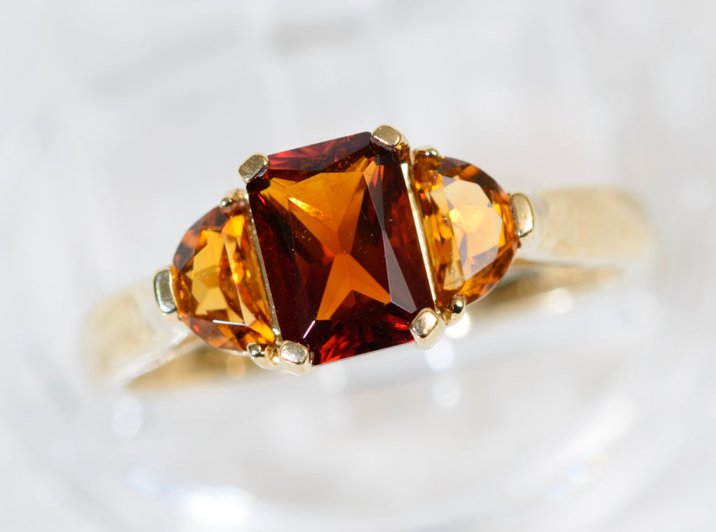 9ct Yellow Gold QVC Ring With Madeira & Orange Citrine Gemstones Hallmarked (A1911)