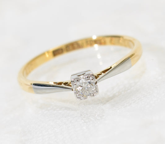 Vintage 18ct Gold & Platinum Diamond Solitaire Ring UK Size N c.1940's (A1915)