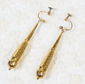 Pair Antique Victorian Long Drop Hollow Earrings In 9ct Yellow Gold Screw Back  - Boxed (A1936)