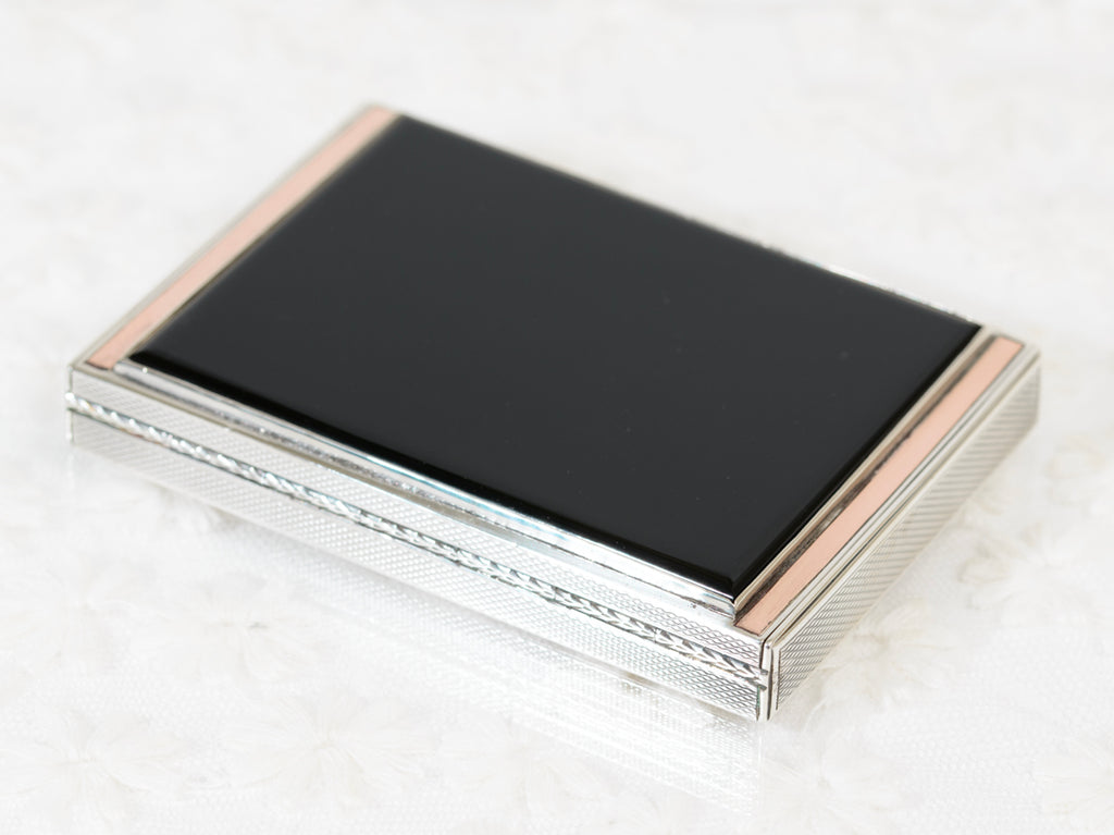 Fine Art Deco Sterling Silver Gold & Black Onyx Small Box Hallmarked London 1936 (A1938)