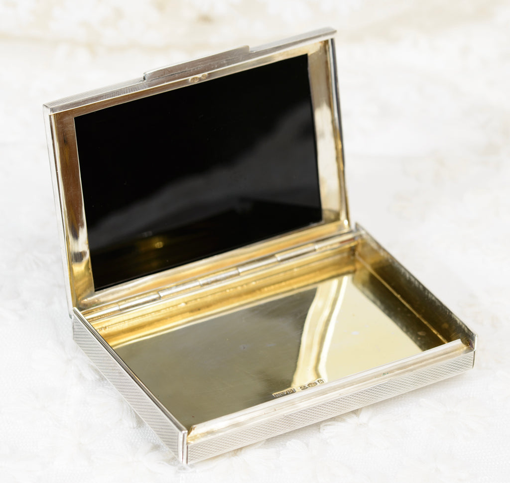 Fine Art Deco Sterling Silver Gold & Black Onyx Small Box Hallmarked London 1936 (A1938)