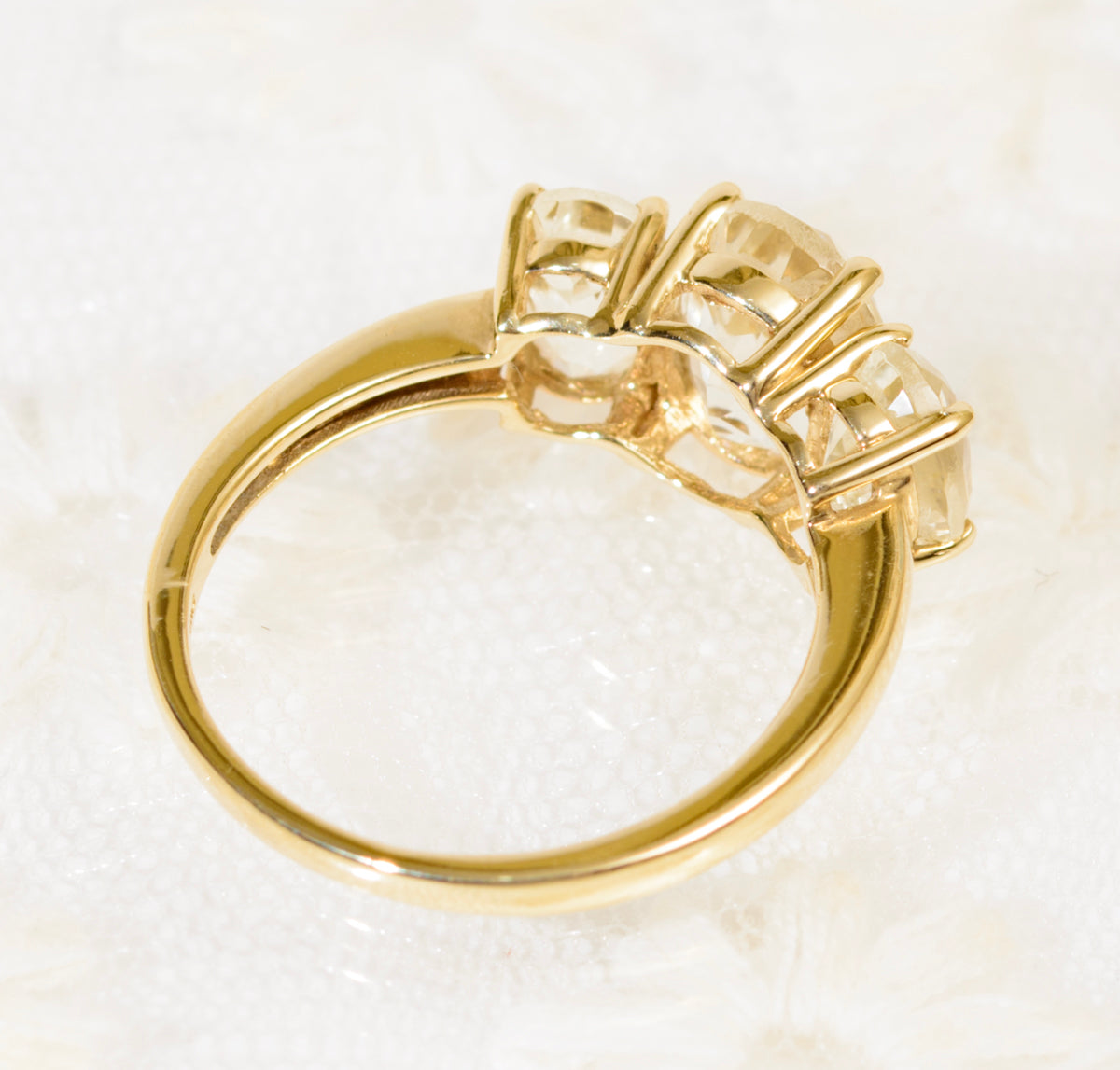 9ct Gold Dress Ring Canary Kunzite Spodumene Trilogy Gemstones QVC 2007 (A1947)
