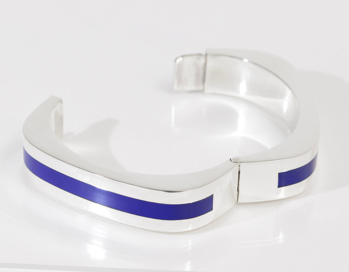 Vintage Taxco Mexico 950 Sterling Silver & Enamel Modernist Bangle/Bracelet (A1949)