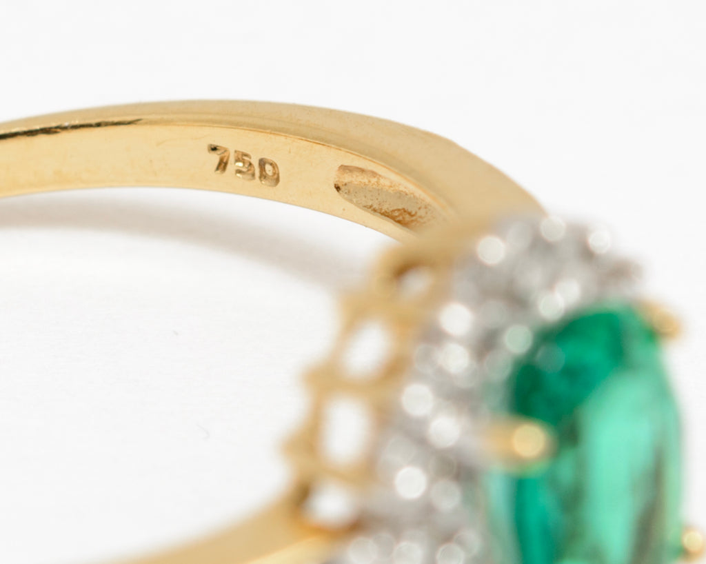 18ct Gold 0.85 Carat Emerald & Diamond Ring Rocks & Co UK Hallmark (A1960)