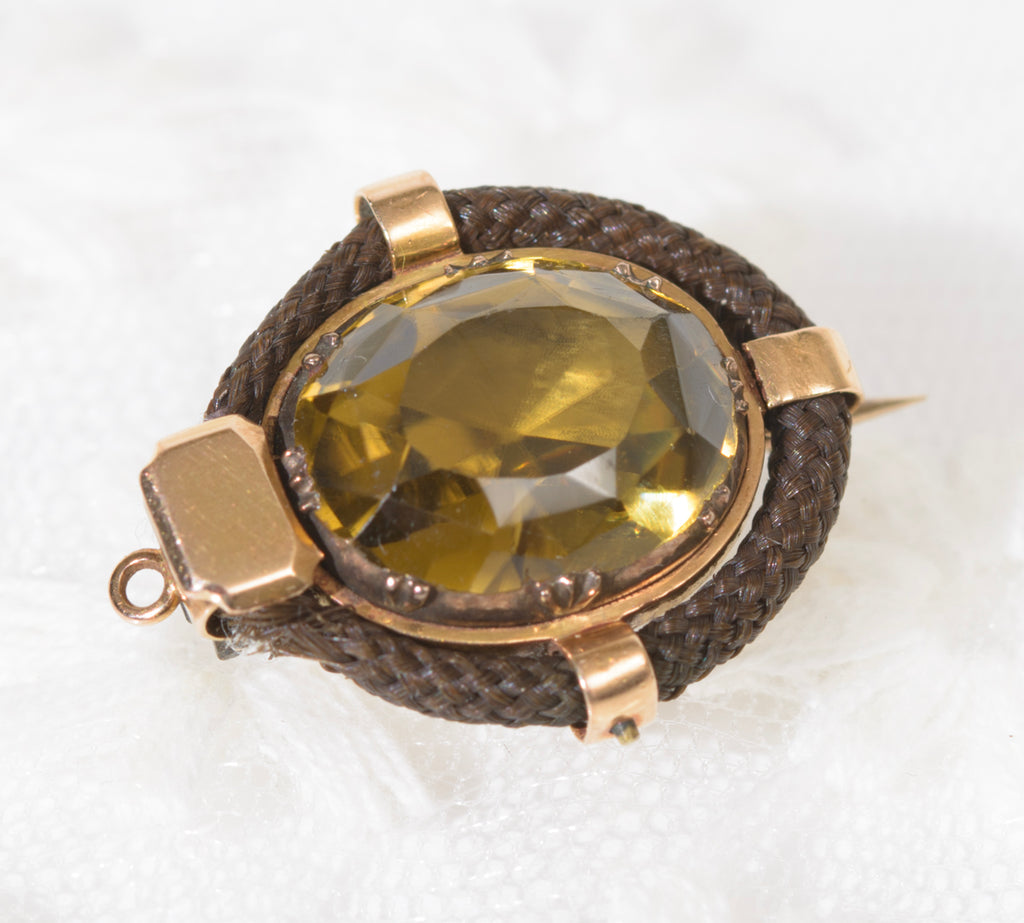 Antique Victorian 18ct Gold Glass & Human Hair Sweetheart Brooch/Pin c.1870 (A1961)