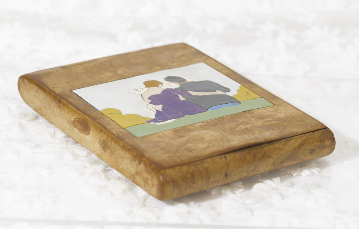Art Deco Burr Wood Erotic Art Cigar Case With Decorative Panels c.1920 (A1965