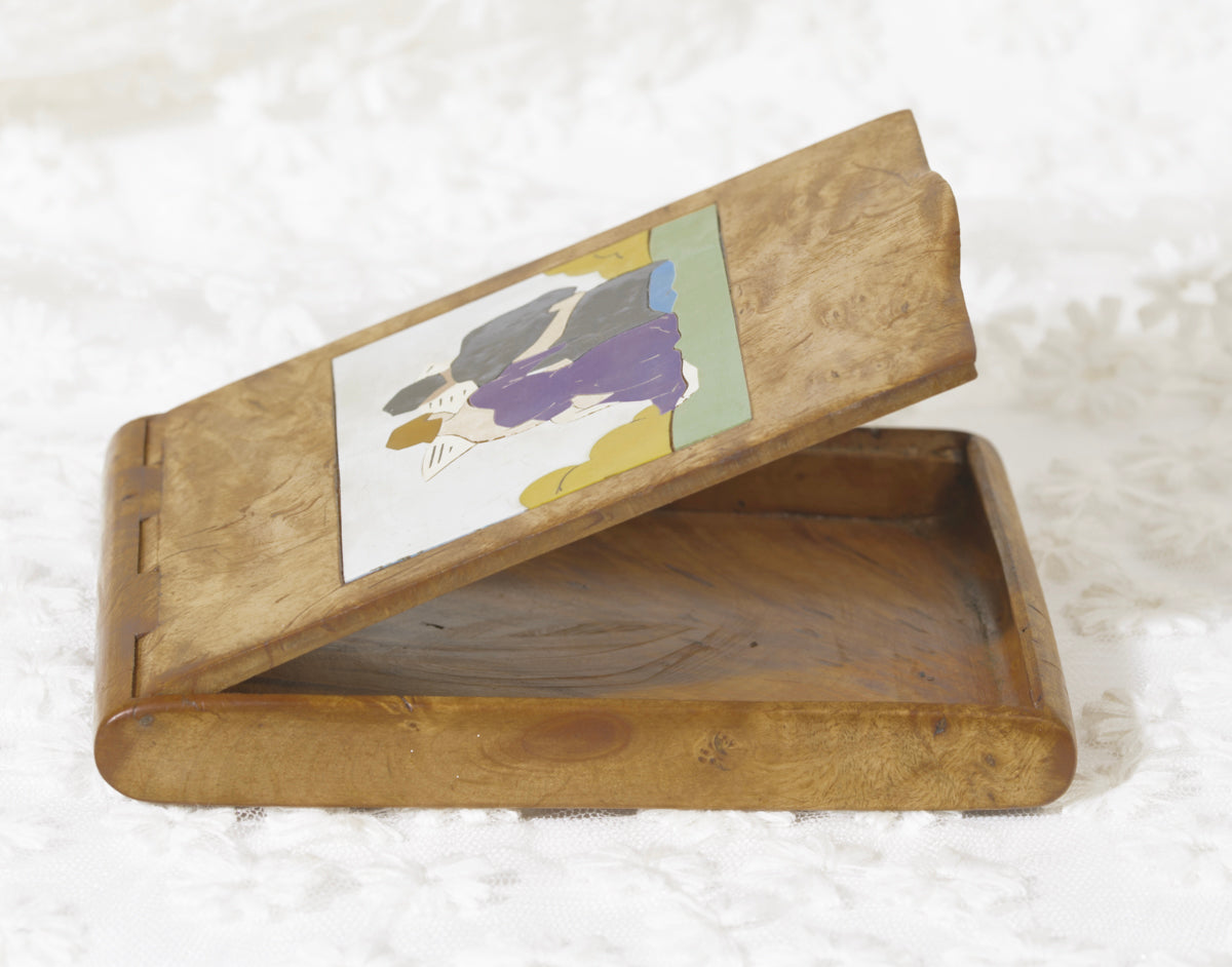 Art Deco Burr Wood Erotic Art Cigar Case With Decorative Panels c.1920 (A1965