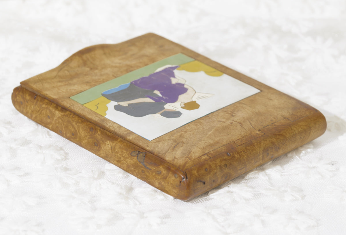 Art Deco Burr Wood Erotic Art Cigar Case With Decorative Panels c.1920 (A1965
