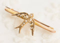 Antique Edwardian 9ct Yellow Chester Gold & Seed Pearl Swallow Bird Bar Brooch (A1966)