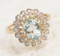 9ct Yellow Gold Ring With Large 2.37 Carat Natural Aquamarine Gemstone With Zircon Halo (A1968)