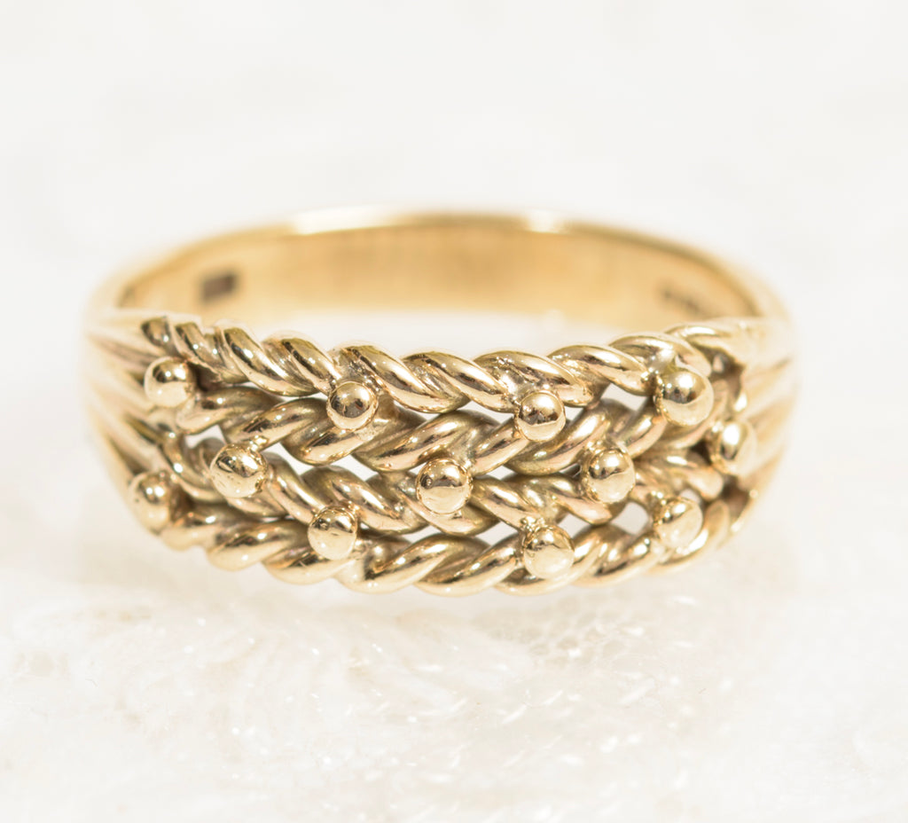Vintage 9ct Yellow Gold Keeper Ring Unisex Design UK Size P1/2 (7.75) (A1970)