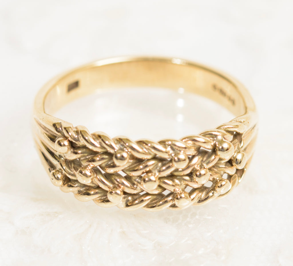 Vintage 9ct Yellow Gold Keeper Ring Unisex Design UK Size P1/2 (7.75) (A1970)