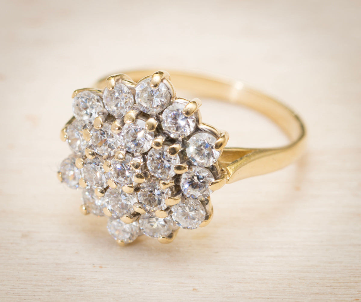 Vintage 9ct Yellow Gold Cluster Ring With CZ Gemstones Ladies Size I (A1986)