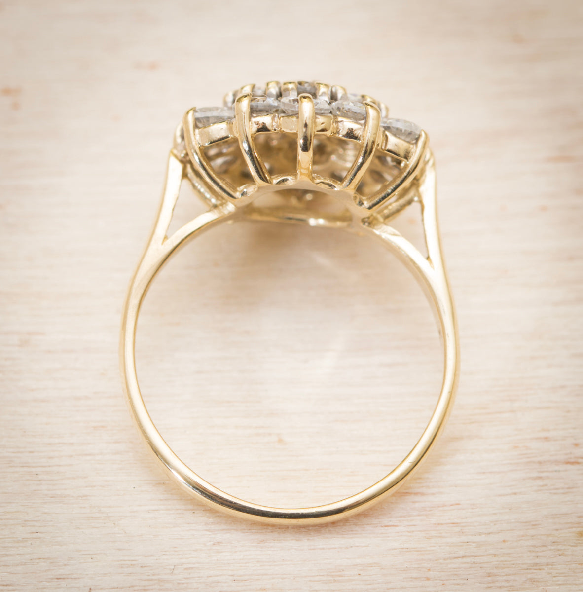 Vintage 9ct Yellow Gold Cluster Ring With CZ Gemstones Ladies UK Size I (A1986)