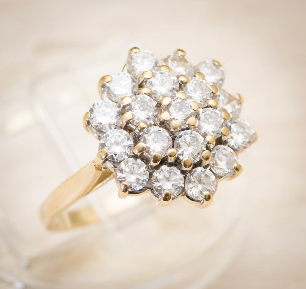 Vintage 9ct Yellow Gold Cluster Ring With CZ Gemstones Ladies UK Size I (A1986)