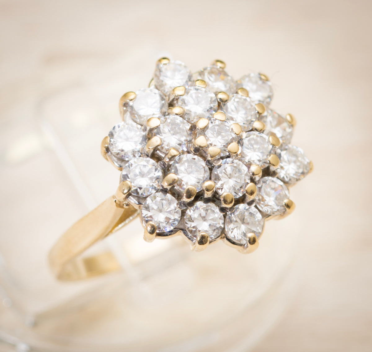 Vintage 9ct Yellow Gold Cluster Ring With CZ Gemstones Ladies UK Size I (A1986)