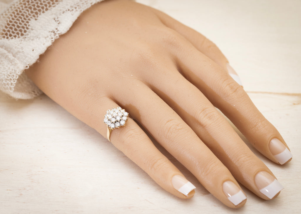 Vintage 9ct Yellow Gold Cluster Ring With CZ Gemstones Ladies UK Size I (A1986)