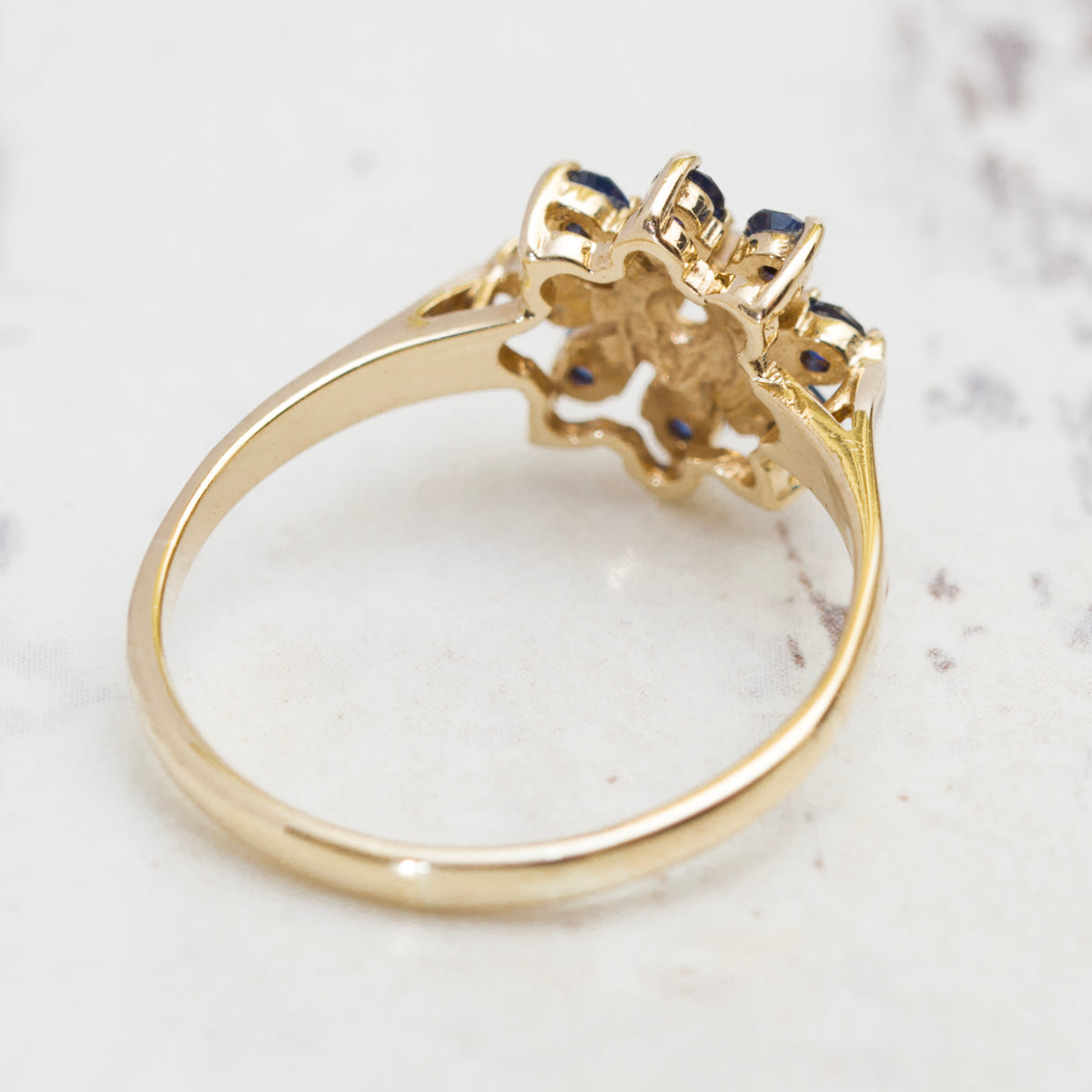 Vintage 9ct Yellow Gold Cluster Ring With Lab Created Sapphires & Clear Spinel UK Size O (A2015)