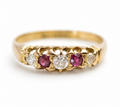 Antique Ruby & Diamond Five Stone Ring | 18ct Yellow Gold | c.1900 | UK Size L