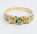 18ct Yellow Gold Ring With Natural Emerald & Multi Diamond Setting Y2K Jewellery (A2026)