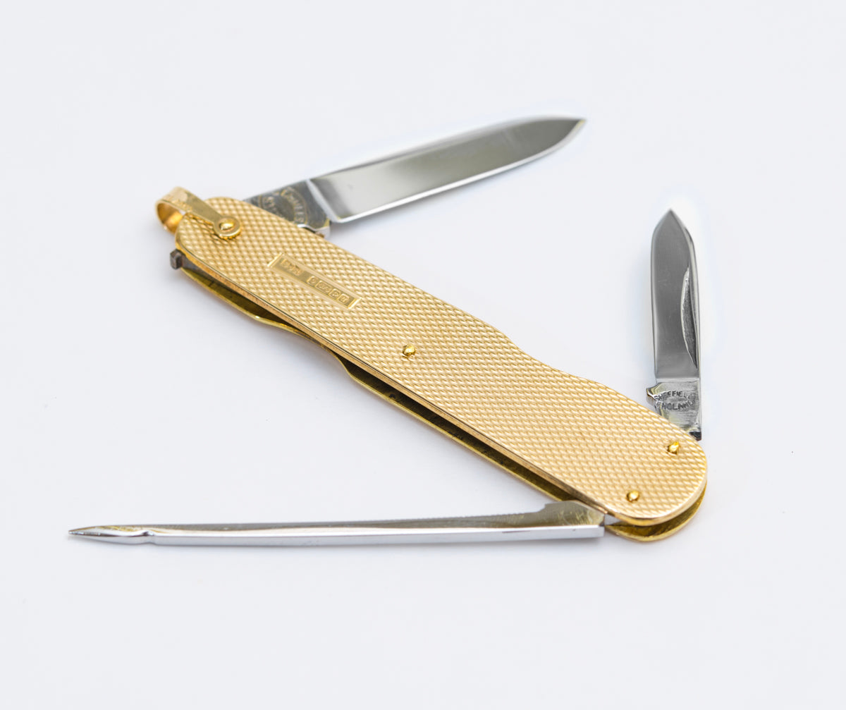 Vintage Combination Pocket Knife / Penknife With 9ct Gold Scales & Sheffield Steel Blades (A2029) J16