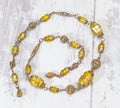 Antique Hand Made Glass Foil Bead Necklace With Filigree Metal Links (A2040)