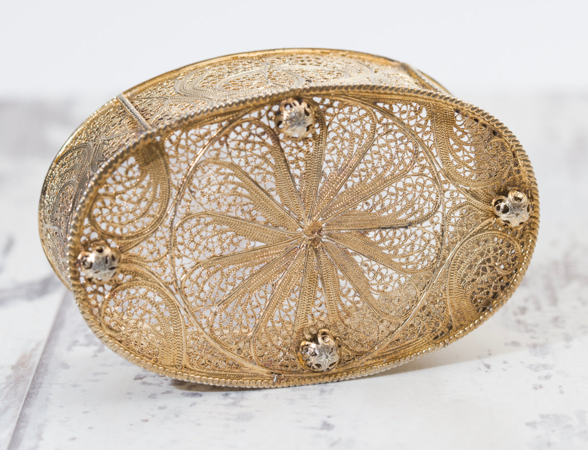 Exquisite Antique Silver Gilt .830 Filigree & Enamel Jewel Box Portugal (A2041)