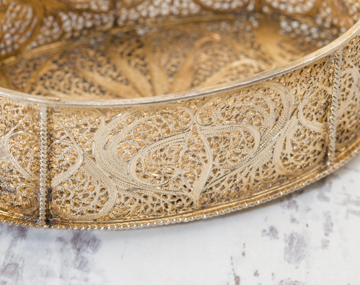 Exquisite Antique Silver Gilt .830 Filigree & Enamel Jewel Box Portugal (A2041)