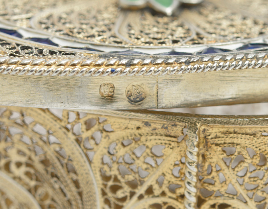 Exquisite Antique Silver Gilt .830 Filigree & Enamel Jewel Box Portugal (A2041)
