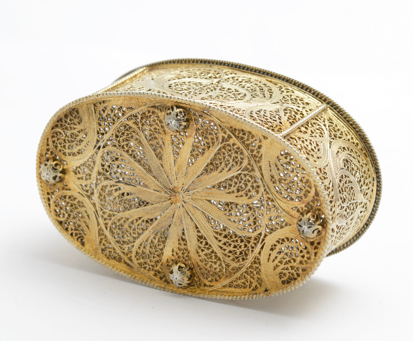 Exquisite Antique Silver Gilt .830 Filigree & Enamel Jewel Box Portugal (A2041)