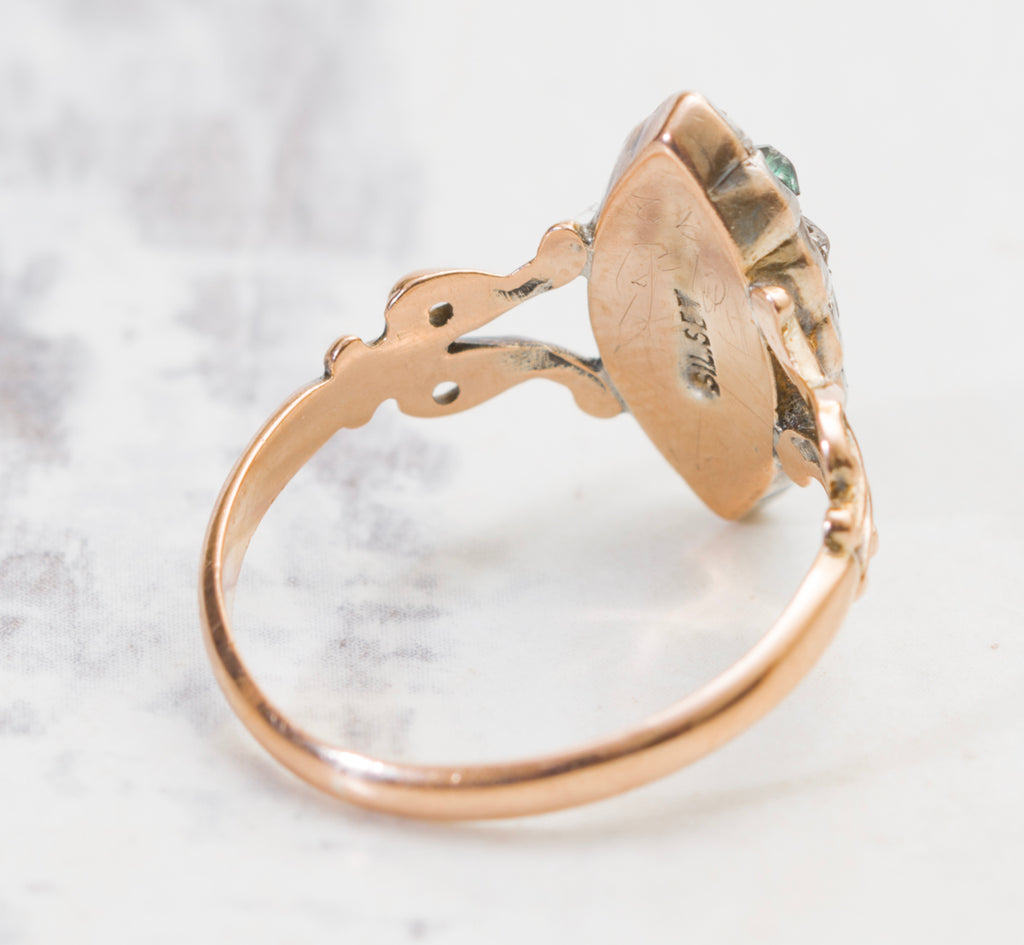 Antique Early Victorian 9ct Rose Gold & Silver Set Marquise Ring Multi Gem (A2053)