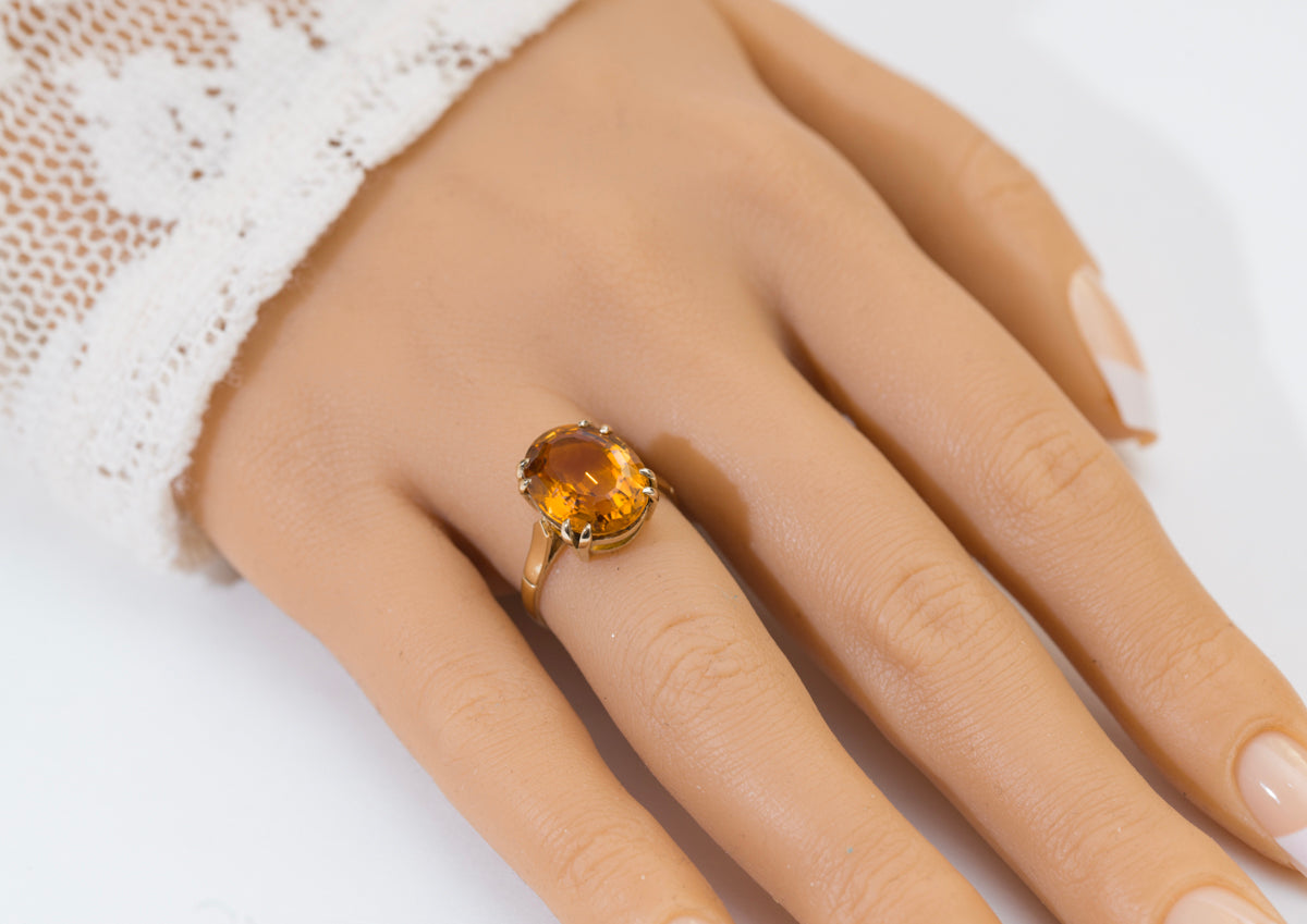 Vintage 9ct Yellow Gold & Citrine Solitaire Ring Large 5.75 Carat Gemstone(A2059)