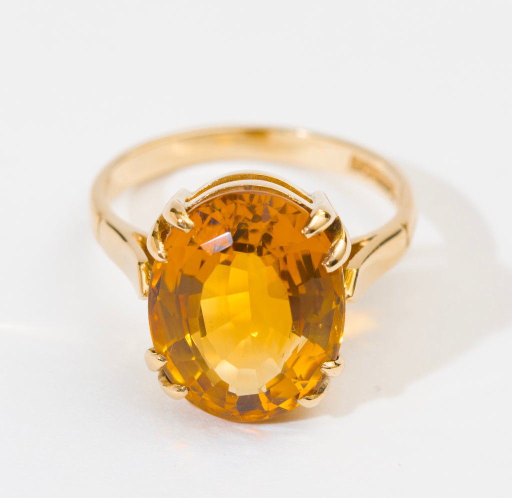Vintage 9ct Yellow Gold & Citrine Solitaire Ring Large 5.75 Carat Gemstone(A2059)