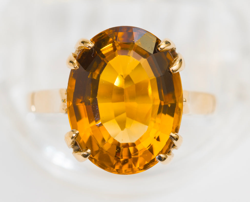 Vintage 9ct Yellow Gold & Citrine Solitaire Ring Large 5.75 Carat Gemstone(A2059)