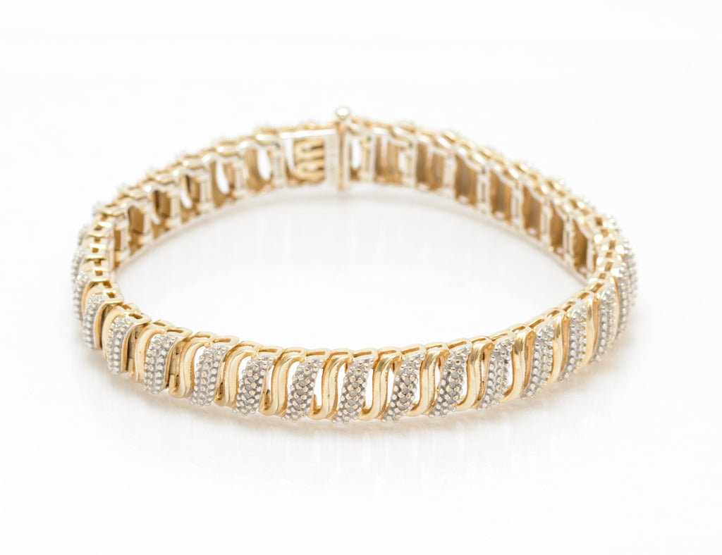 Hallmarked 925 Sterling Silver Gilt & Natural Diamond S Link Bracelet (A2076)
