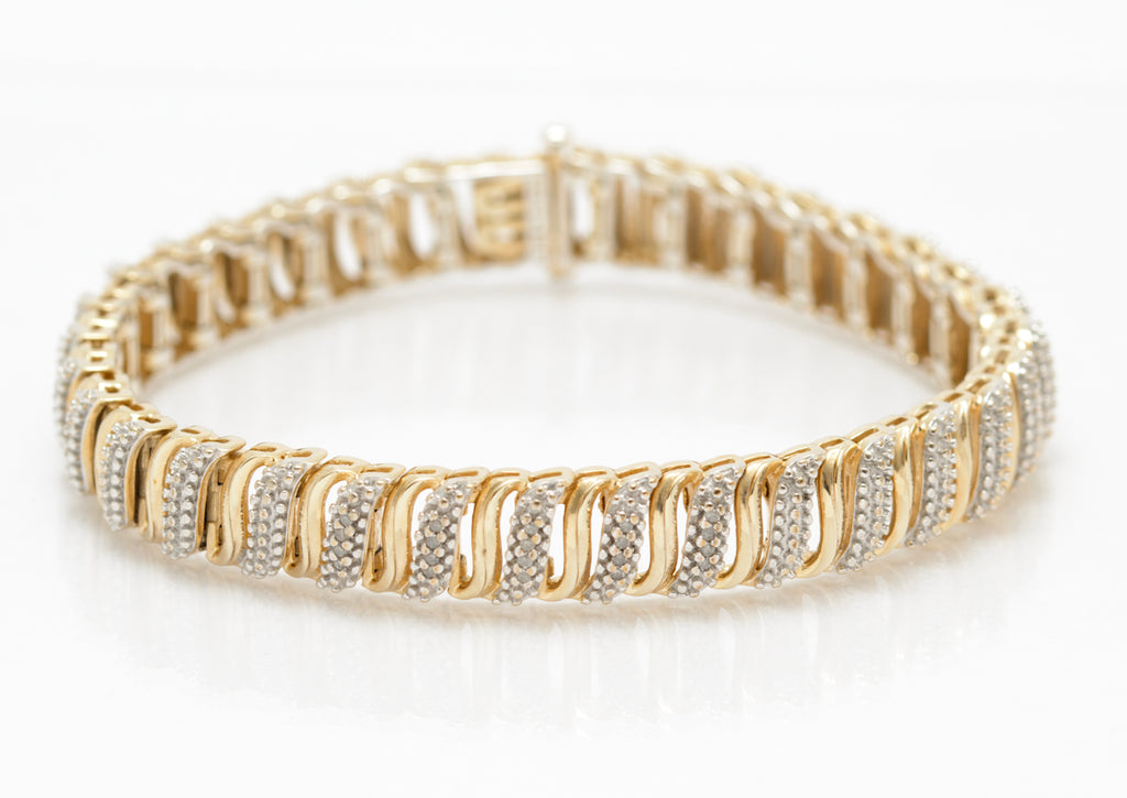 Hallmarked 925 Sterling Silver Gilt & Natural Diamond S Link Bracelet (A2076)