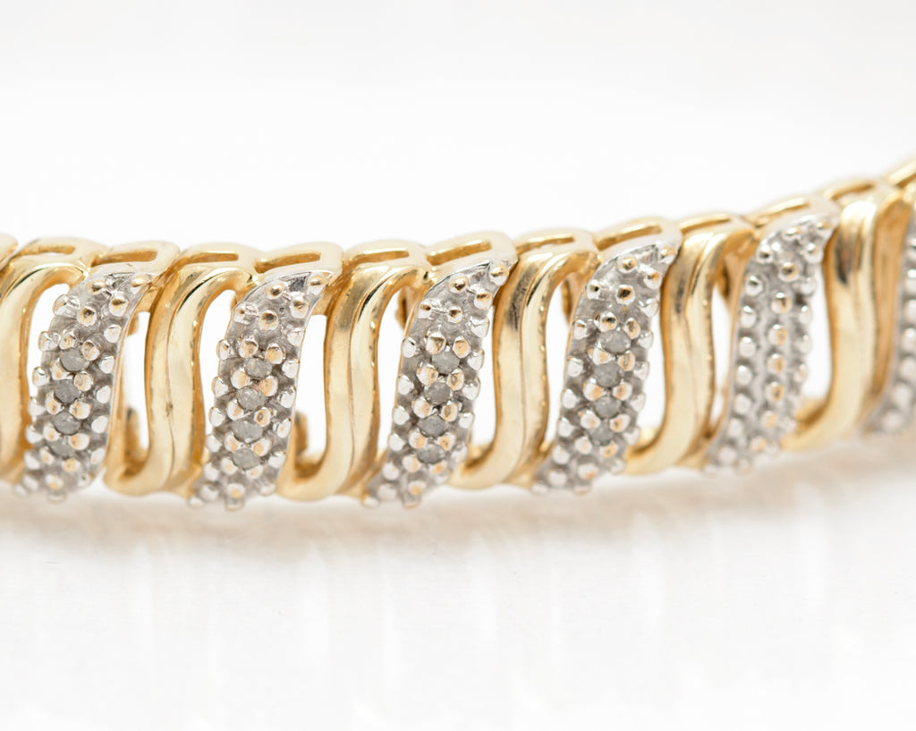 Hallmarked 925 Sterling Silver Gilt & Natural Diamond S Link Bracelet (A2076)