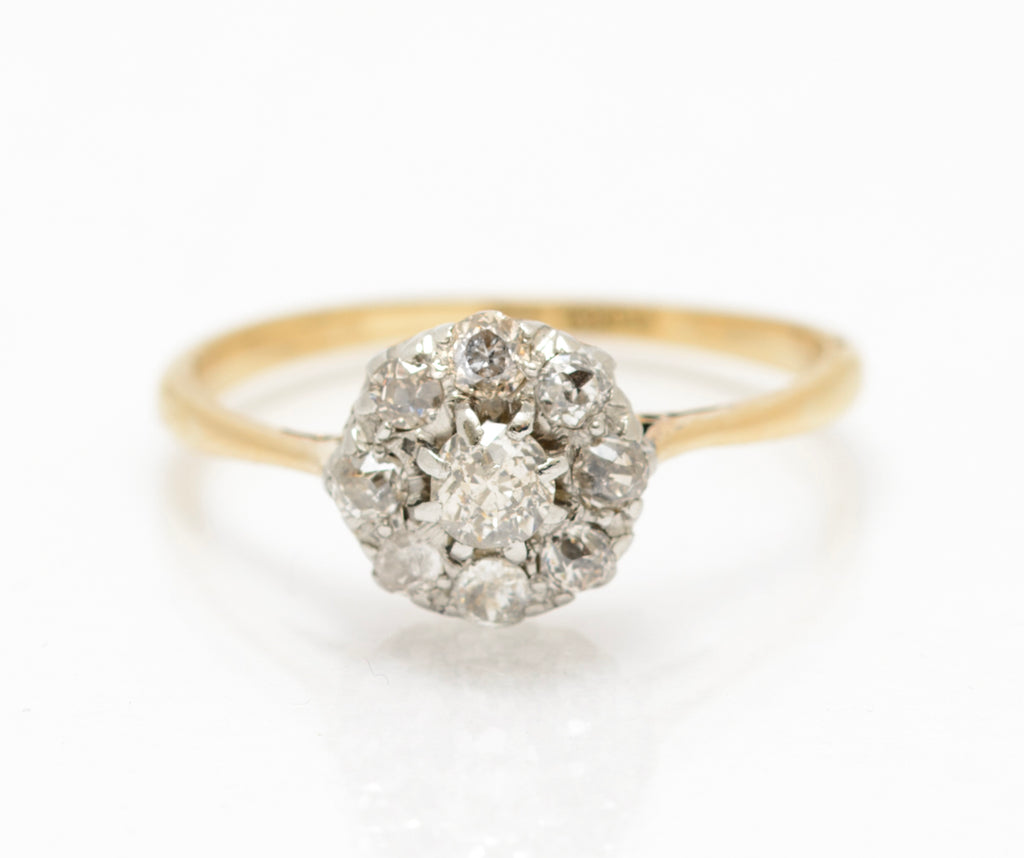 Antique 18ct Yellow Gold & 0.6 Carat Natural Diamond Cluster Ring c.1920 (A2082)