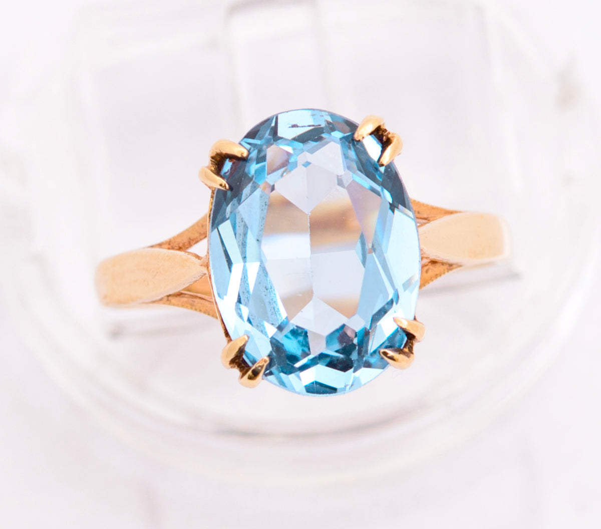 Vintage 9ct Yellow Gold & Lab-Created Blue Spinel Large Solitaire Ring UK Size K1/2 (A2090)
