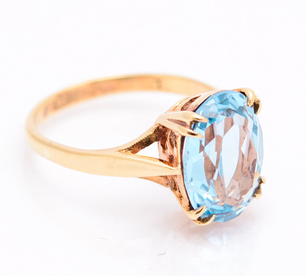 Vintage 9ct Yellow Gold & Lab-Created Blue Spinel Large Solitaire Ring UK Size K1/2 (A2090)