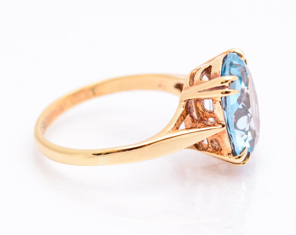 Vintage 9ct Yellow Gold & Lab-Created Blue Spinel Large Solitaire Ring UK Size K1/2 (A2090)