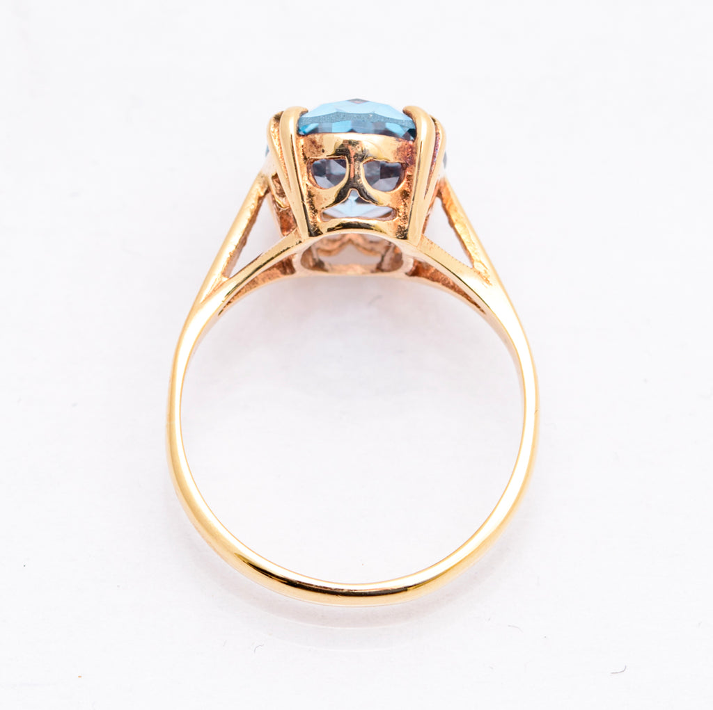 Vintage 9ct Yellow Gold & Lab-Created Blue Spinel Large Solitaire Ring UK Size K1/2 (A2090)