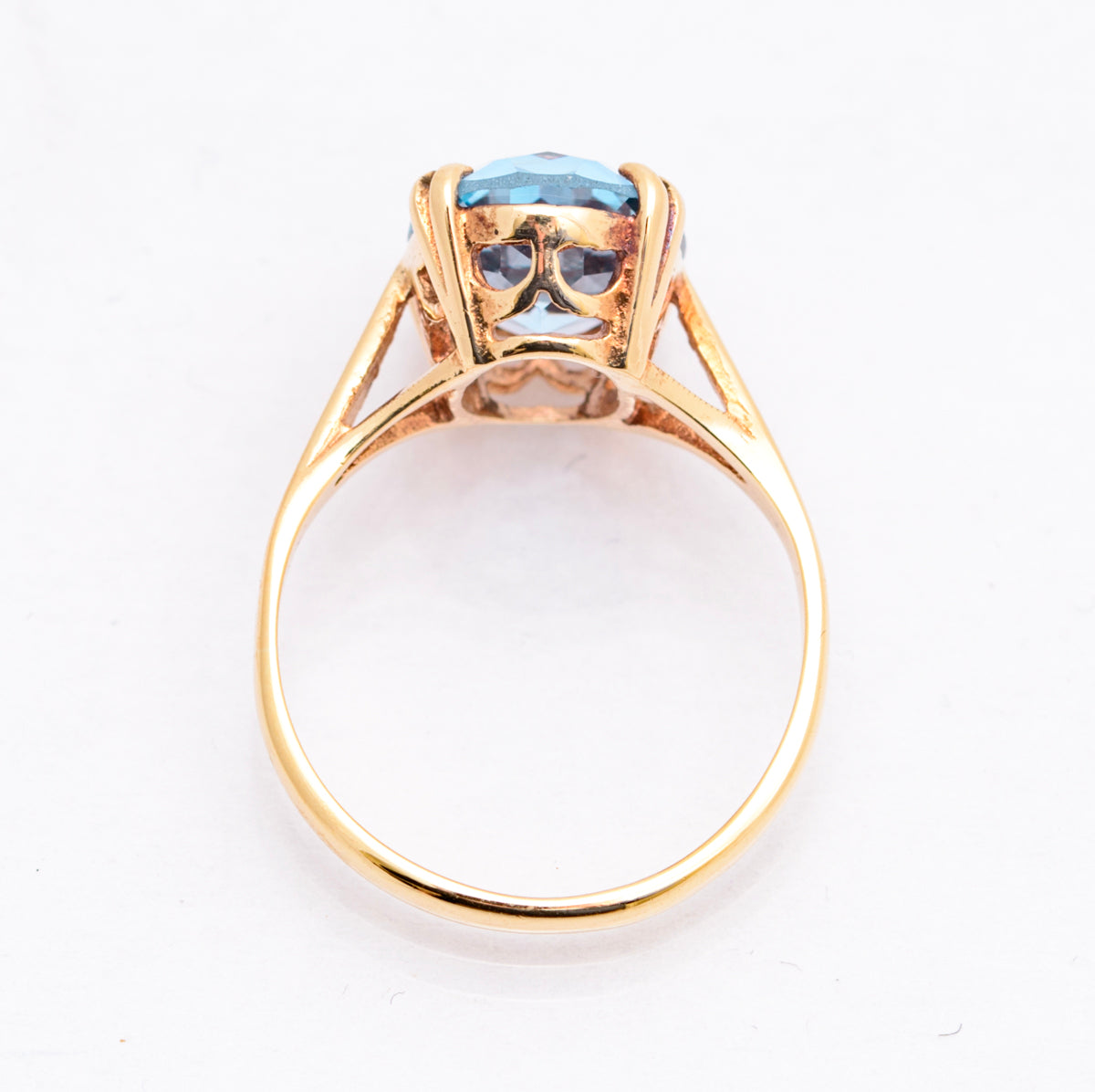 Vintage 9ct Yellow Gold & Lab-Created Blue Spinel Large Solitaire Ring UK Size K1/2 (A2090)