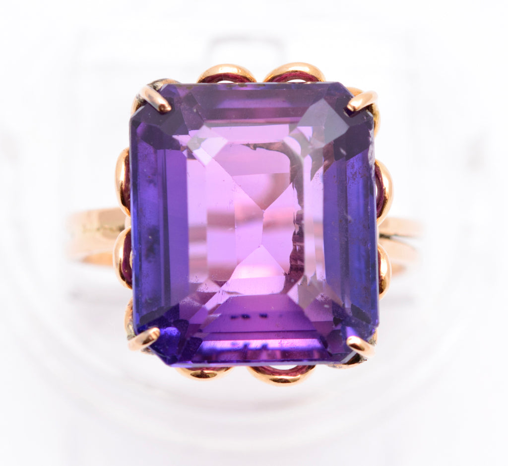 Vintage 9ct Yellow Gold & Large Purple Lab-Created Sapphire Ring UK Size K1/2 (A2092)