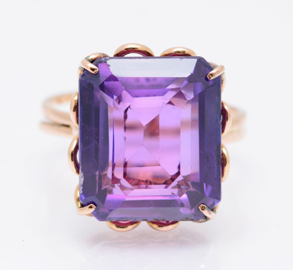 Vintage 9ct Yellow Gold & Large Purple Lab-Created Sapphire Ring UK Size K1/2 (A2092)