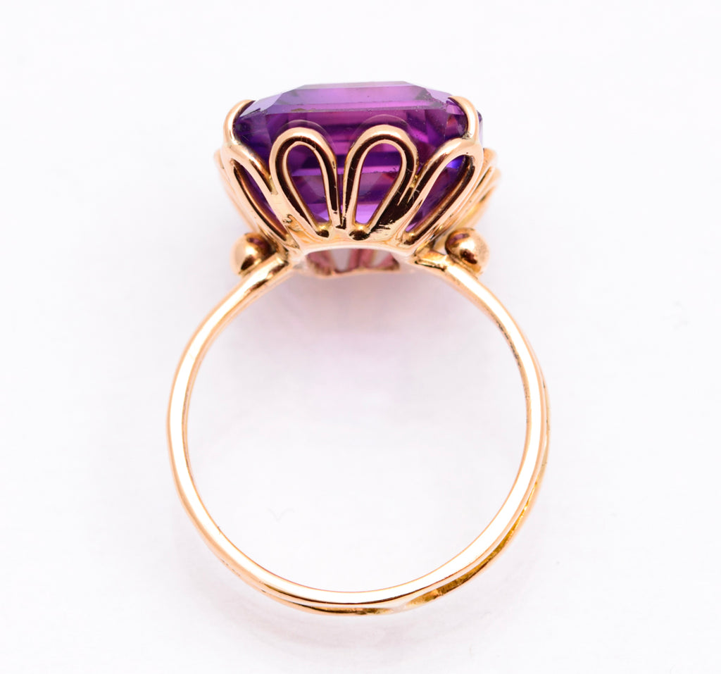 Vintage 9ct Yellow Gold & Large Purple Lab-Created Sapphire Ring UK Size K1/2 (A2092)