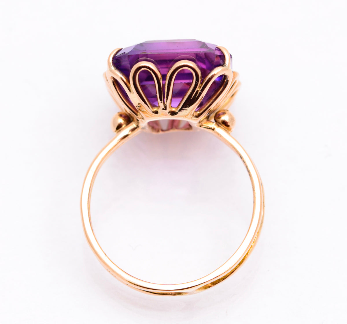 Vintage 9ct Yellow Gold & Large Purple Lab-Created Sapphire Ring UK Size K1/2 (A2092)